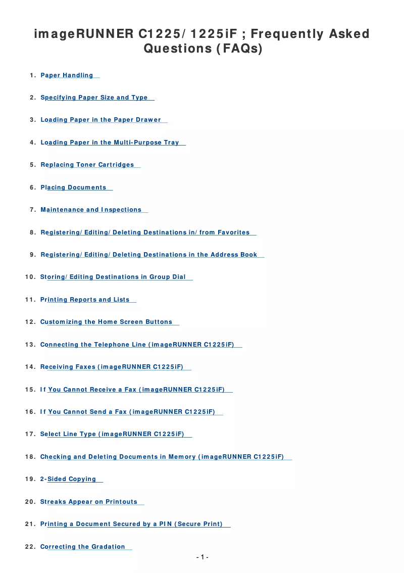 Imagen de la primera página del manual del dispositivo imageRUNNER C1225