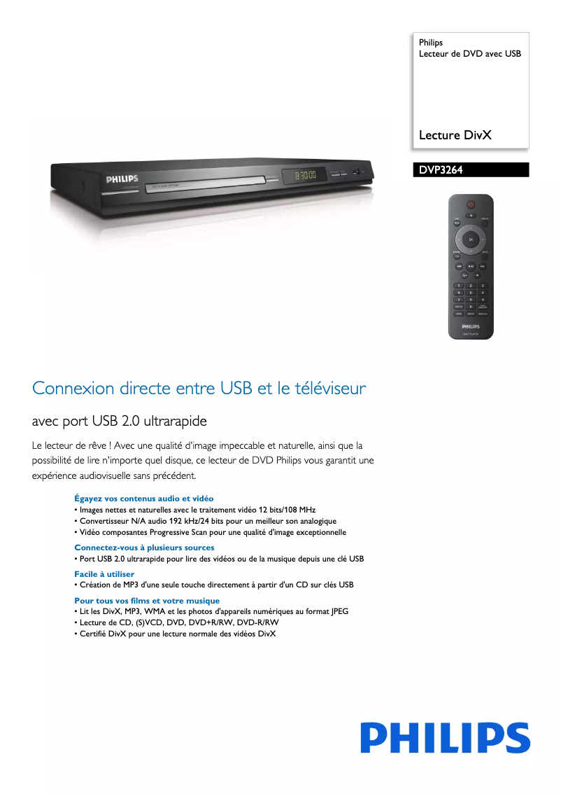 Page 1 of the manual Technical Sheet Philips DVP3264