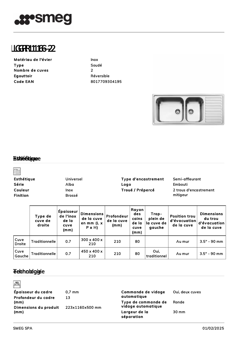 Page 1 de la notice Manuel utilisateur Smeg LGR116-2