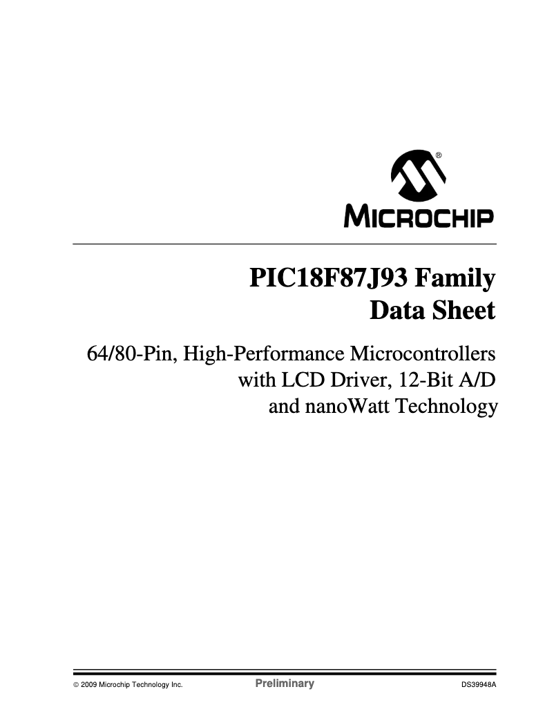 Page 1 de la notice Fiche technique Microchip PIC18F86J93