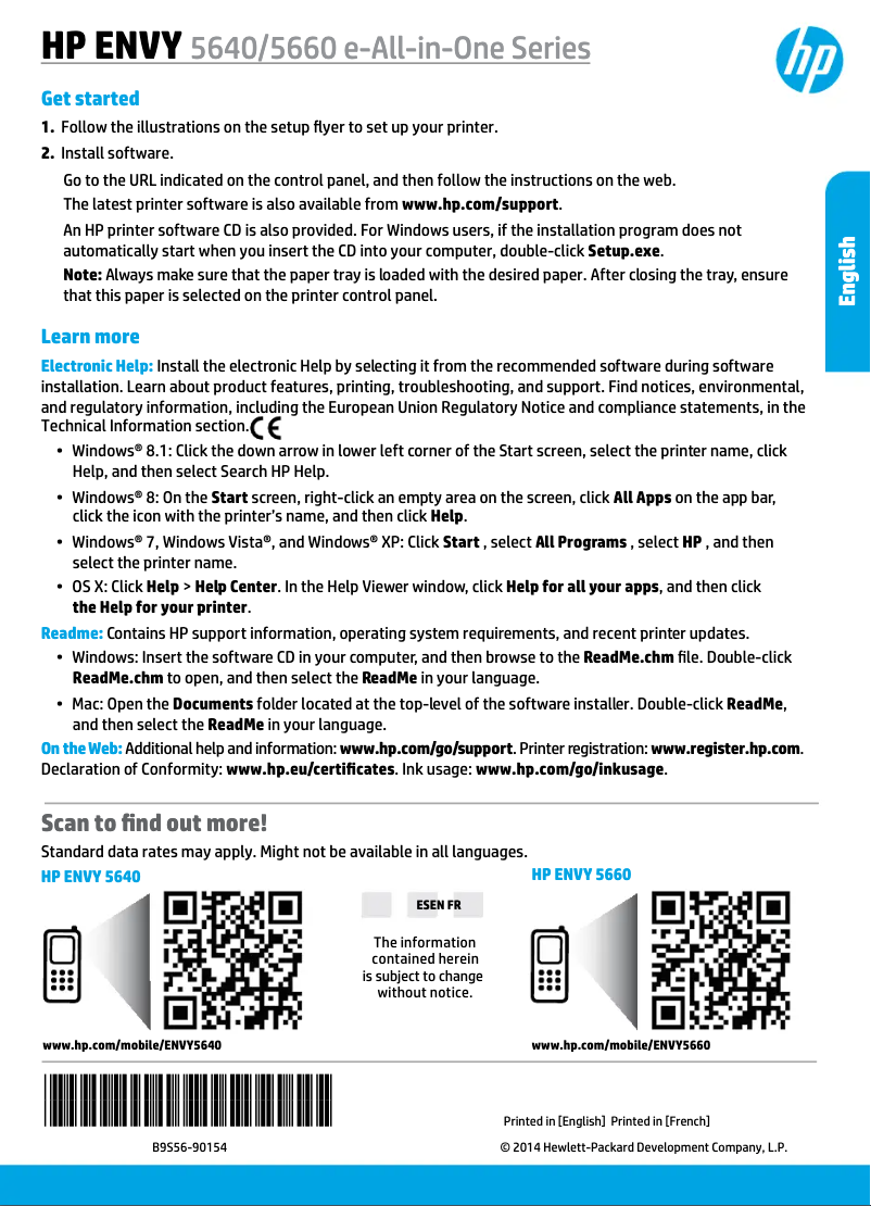 Page 1 de la notice Manuel utilisateur HP ENVY 5646