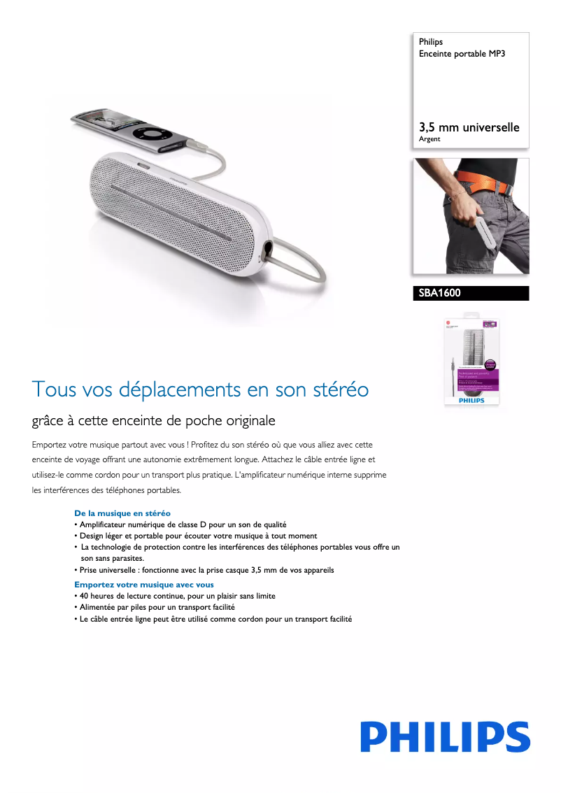 Page n°1 - Fiche technique Philips SBA1600