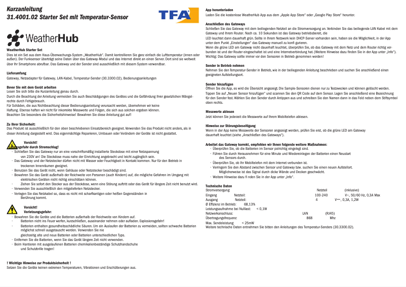 Image de la première page du manuel de l'appareil WeatherHub 31.4001.02