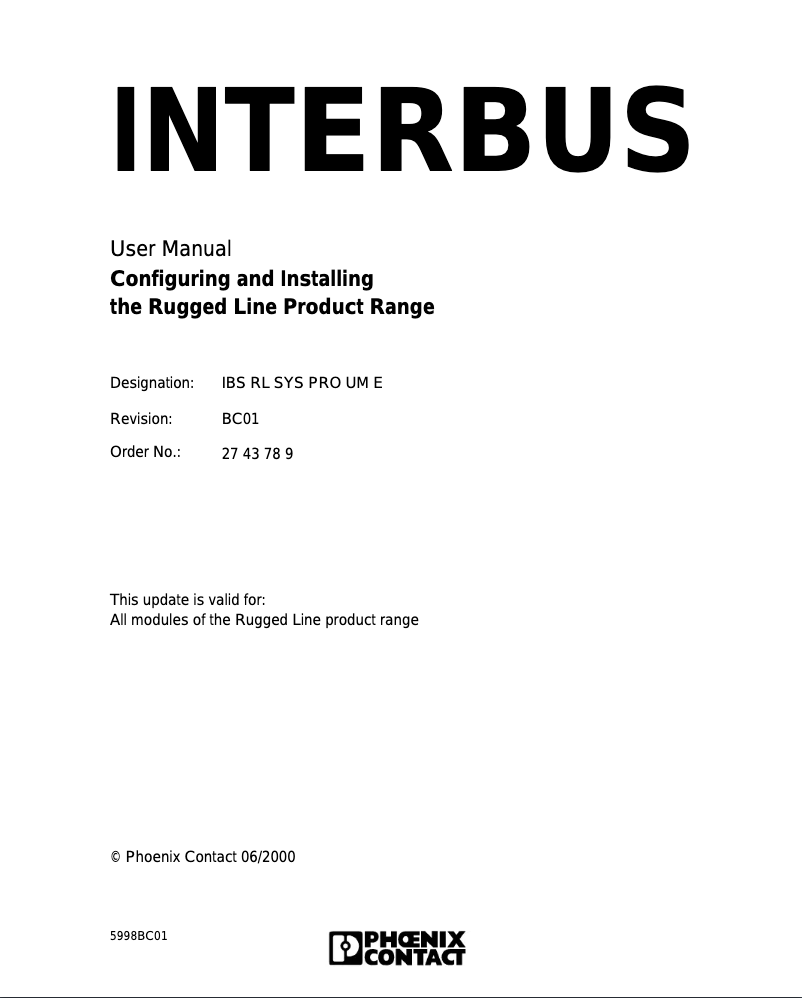 Page 1 de la notice Manuel utilisateur Phoenix IBS RL 24 DIO 8/8/8-T