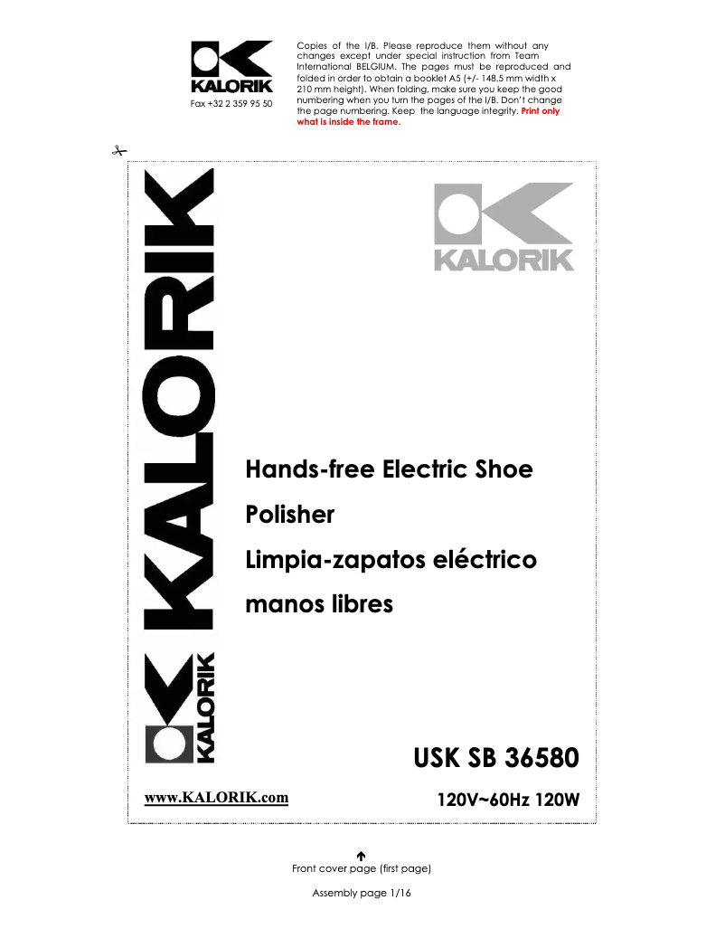 Page n°1 - Manuel utilisateur Kalorik USK SB 36580