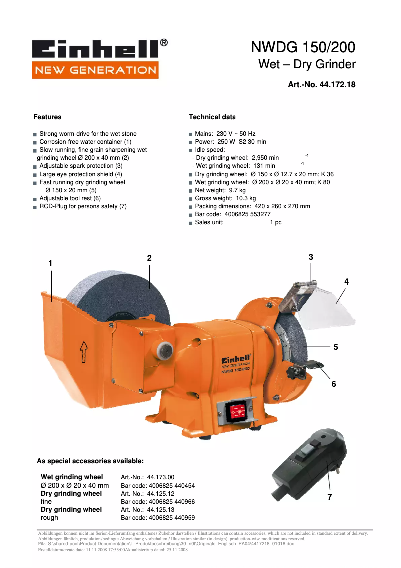 Page 1 de la notice Manuel utilisateur Einhell NWDG 150/200