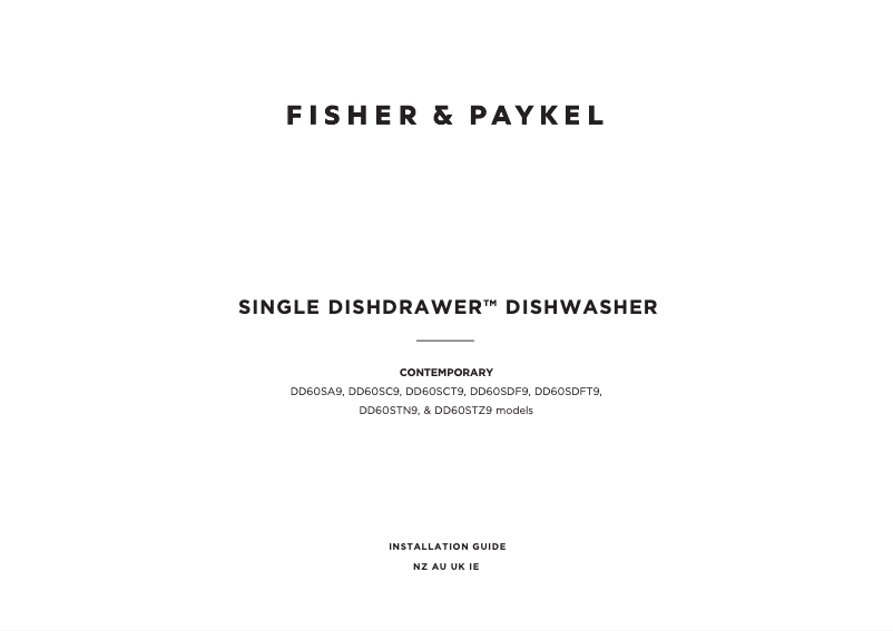 Page 1 de la notice Guide d'installation Fisher & Paykel DD60ST4HNB9