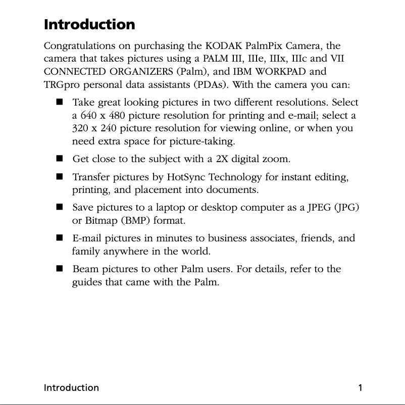 Page 1 de la notice Manuel utilisateur Kodak PalmPix