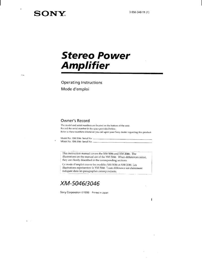 Page n°1 - Manuel utilisateur Sony XM-3046