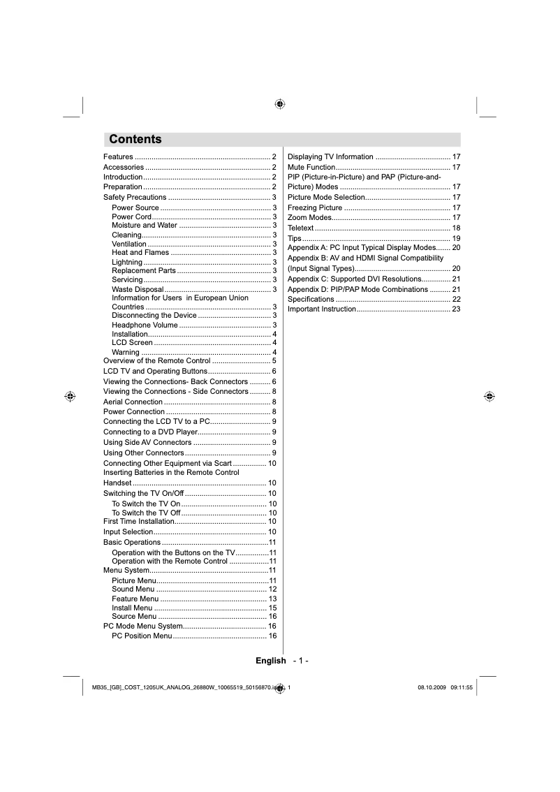 Page n°1 - Manuel utilisateur Walker WP2610LCD