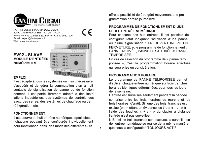 Image de la première page du manuel de l'appareil EV92