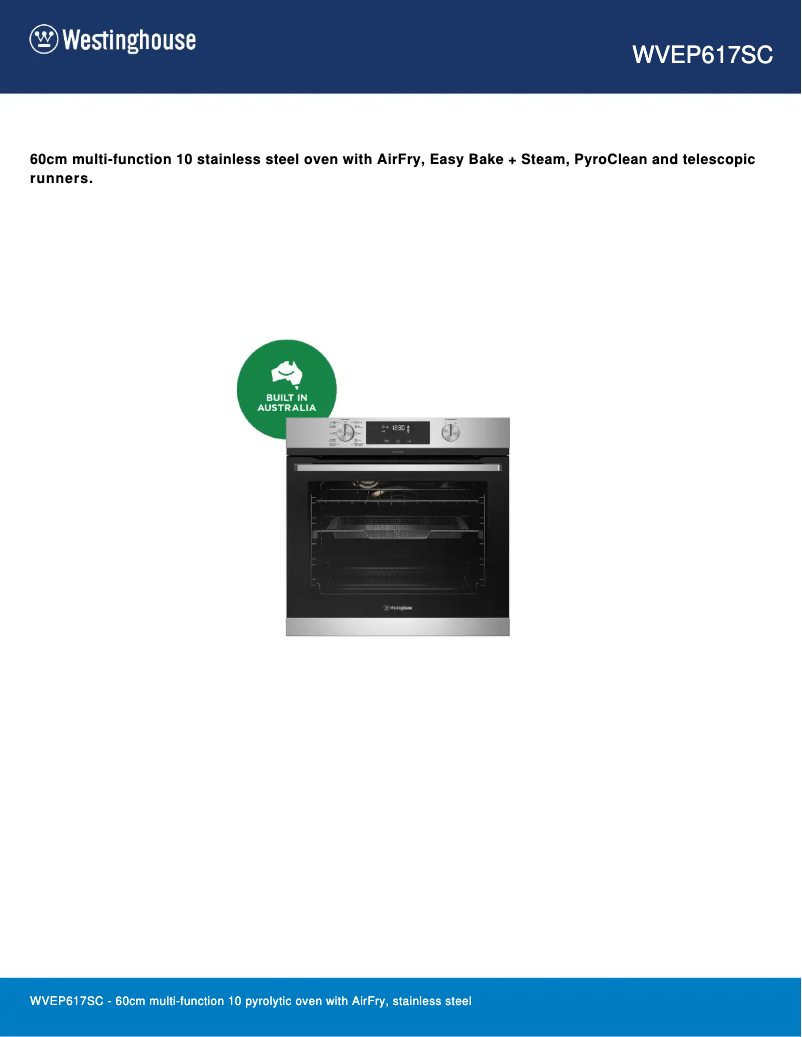 Page n°1 - Fiche technique Westinghouse WVEP617SC