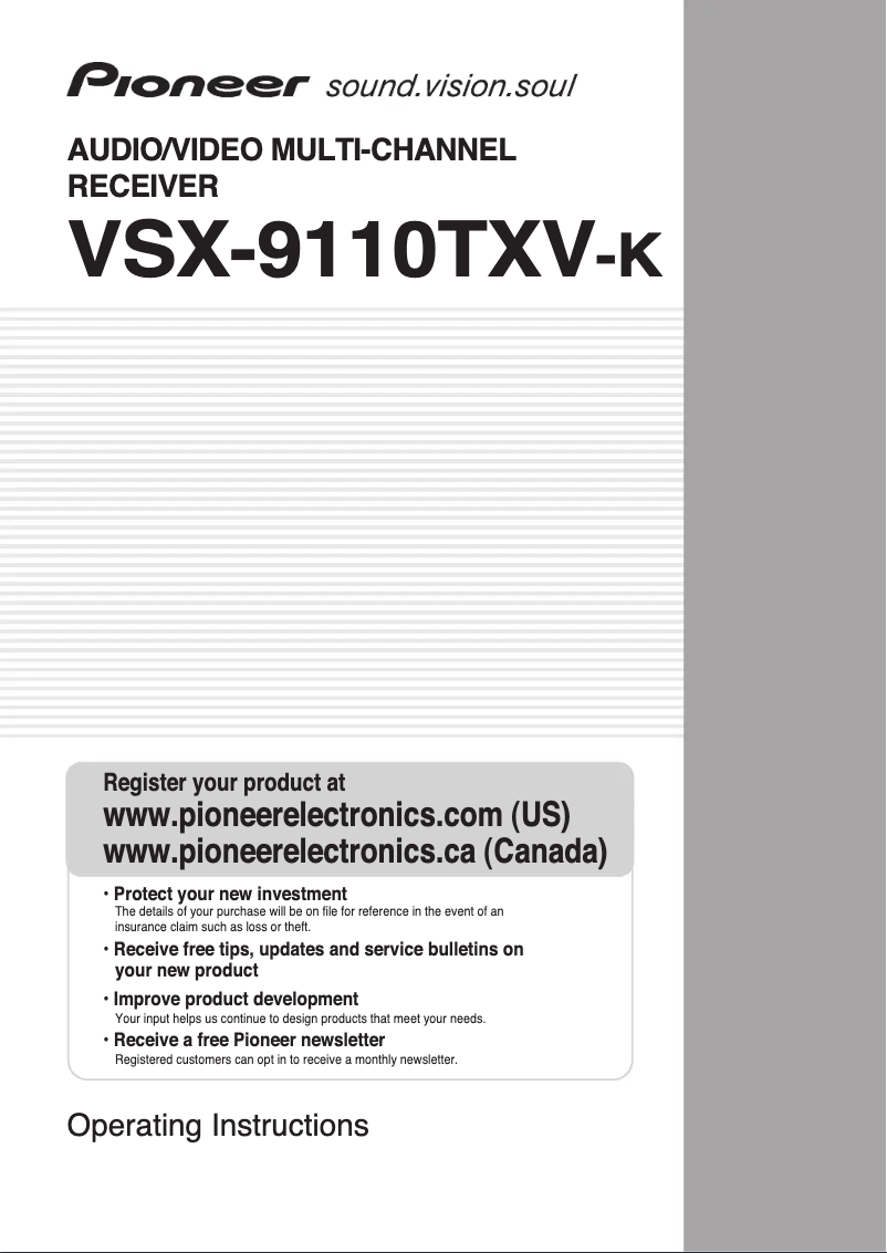Page n°1 - Manuel utilisateur Pioneer Elite VSX-9110TXV