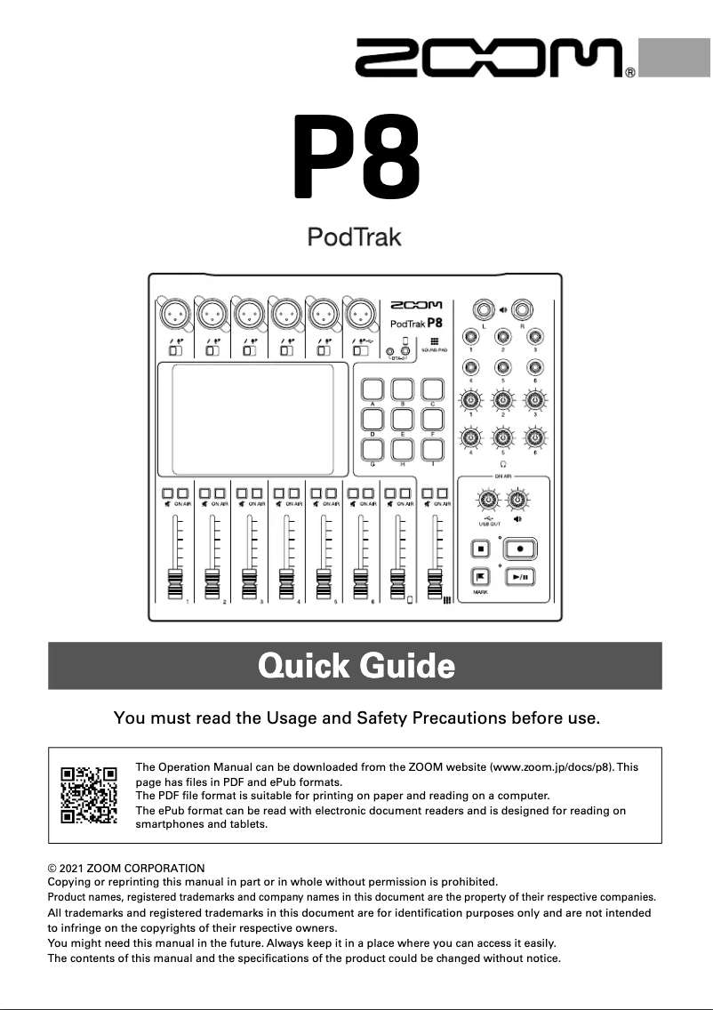 Page n°1 - Guide de démarrage rapide Zoom PodTrak P8