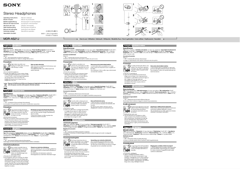 Page 1 de la notice Manuel utilisateur Sony MDR-AS21