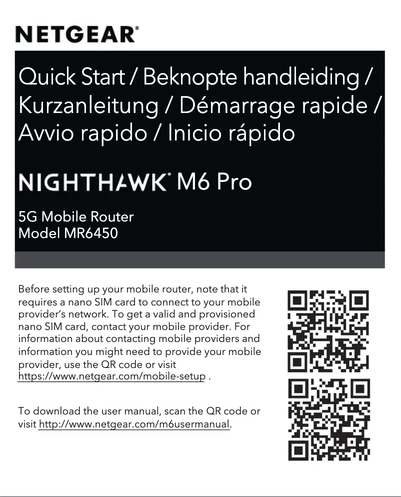 Image de la première page du manuel de l'appareil Nighthawk M6 Pro MR6450