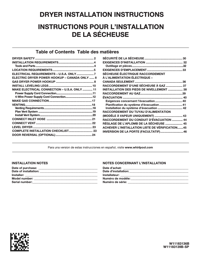 Page 1 de la notice Guide d'installation Maytag MED6630HW