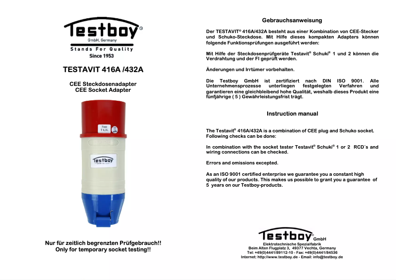 Página 1 del manual Manual de usuario Testboy TESTAVIT 416A