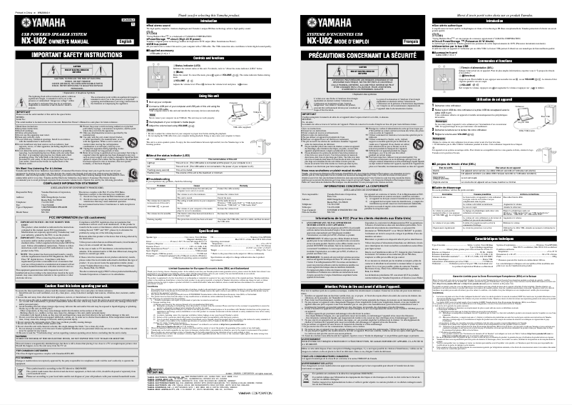 Page 1 de la notice Manuel utilisateur Yamaha NX-U02