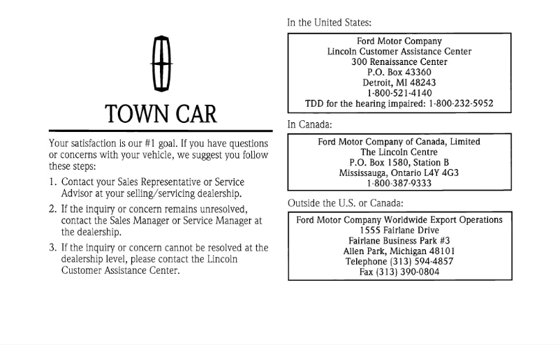 Image de la première page du manuel de l'appareil Town Car (1997)