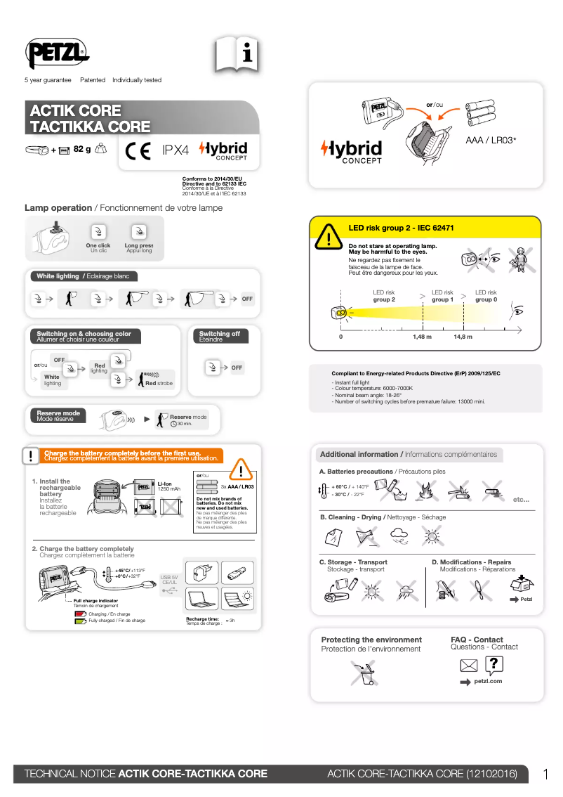 Page 1 of the manual User Manual Petzl Tactikka Core