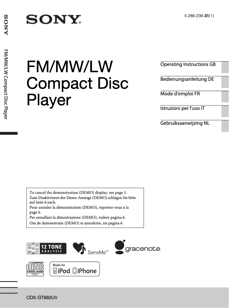 Page n°1 - Mode d'emploi Sony CDX-GT660UV