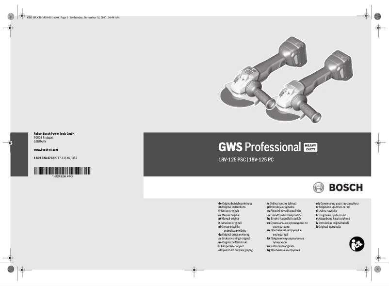 Image de la première page du manuel de l'appareil GWS 18V-125 PC