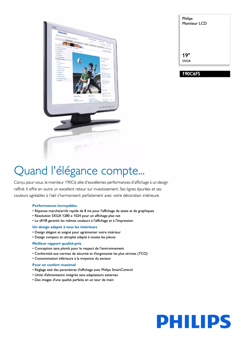 Página 1 del manual Ficha técnica Philips 190C6FS