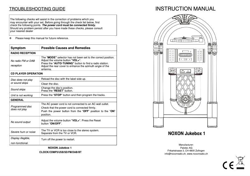 Page 1 de la notice Manuel utilisateur Noxon Jukebox 1