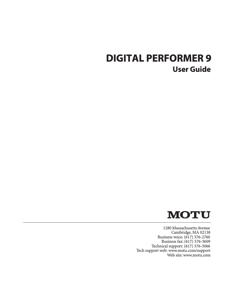 Página 1 del manual Manual de usuario Motu Digital Performer 9
