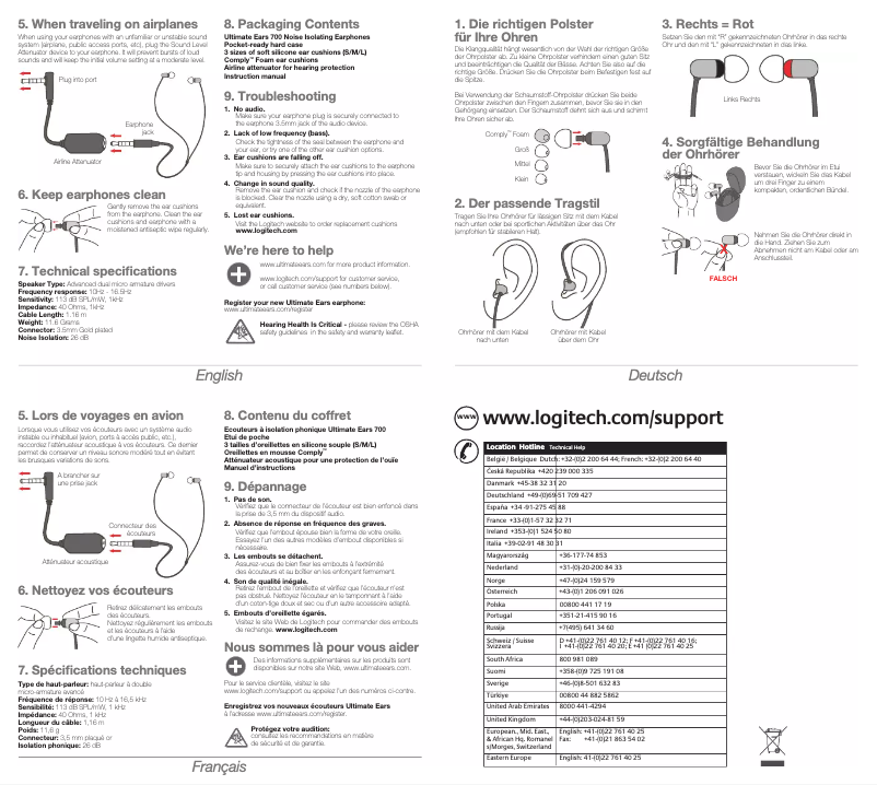 Image de la première page du manuel de l'appareil Ultimate Ears 700