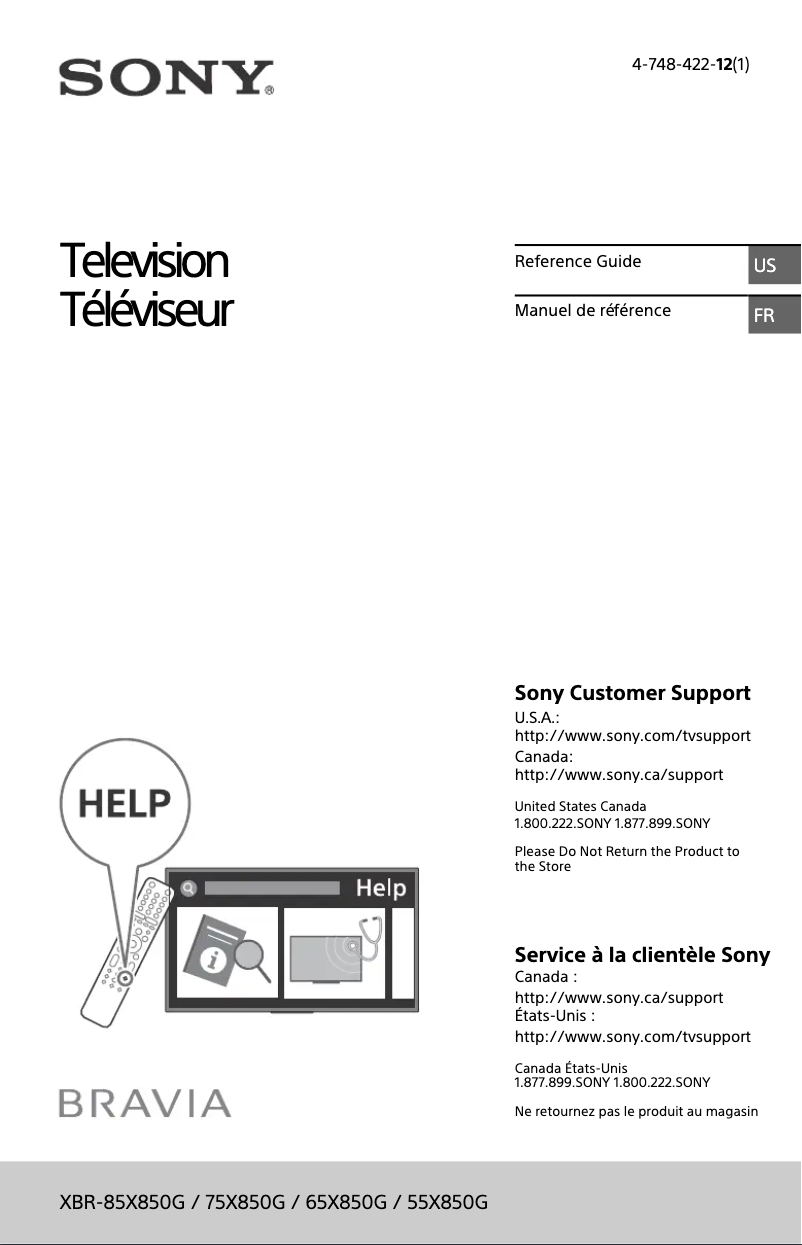 Page 1 de la notice Manuel utilisateur Sony Bravia XBR-75X850G