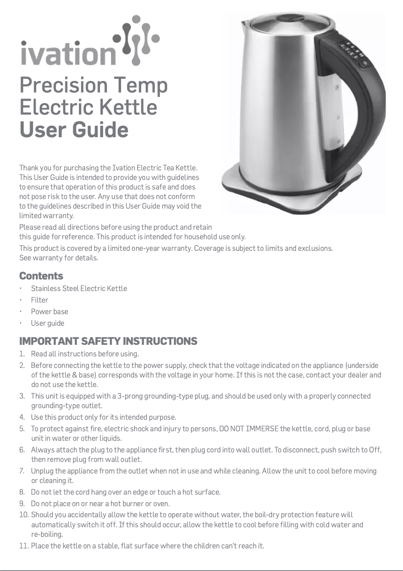 Image de la première page du manuel de l'appareil IVDEK171SS