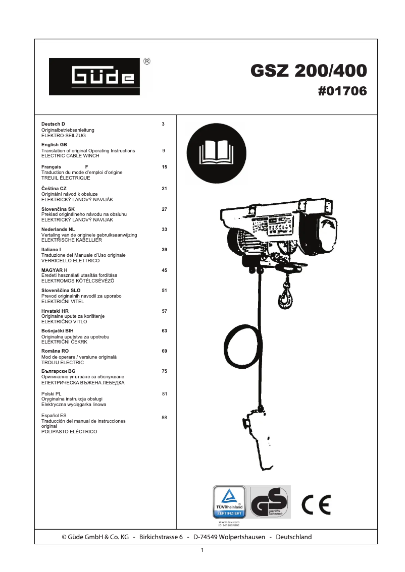 Page n°1 - Manuel utilisateur Güde GSZ 200/400