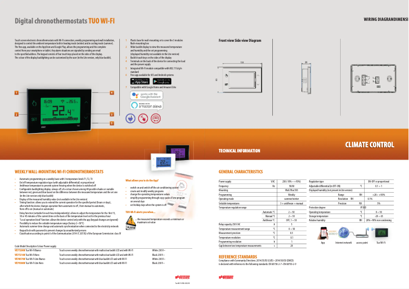 Page 1 de la notice Fiche technique Vemer Tuo Wi-Fi Lite