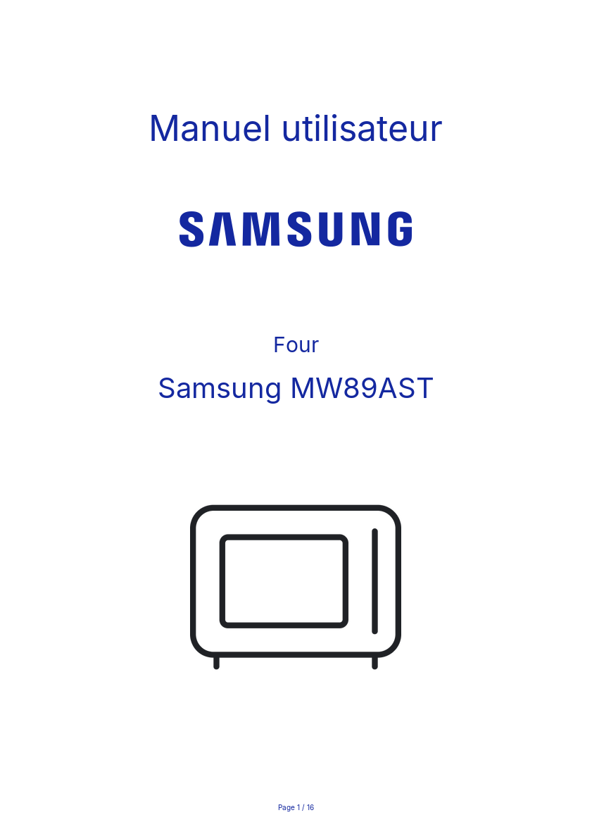 Page n°1 - Manuel utilisateur Samsung MW89AST
