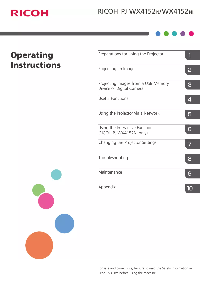 Page 1 de la notice Manuel utilisateur Ricoh PJ WX4152N