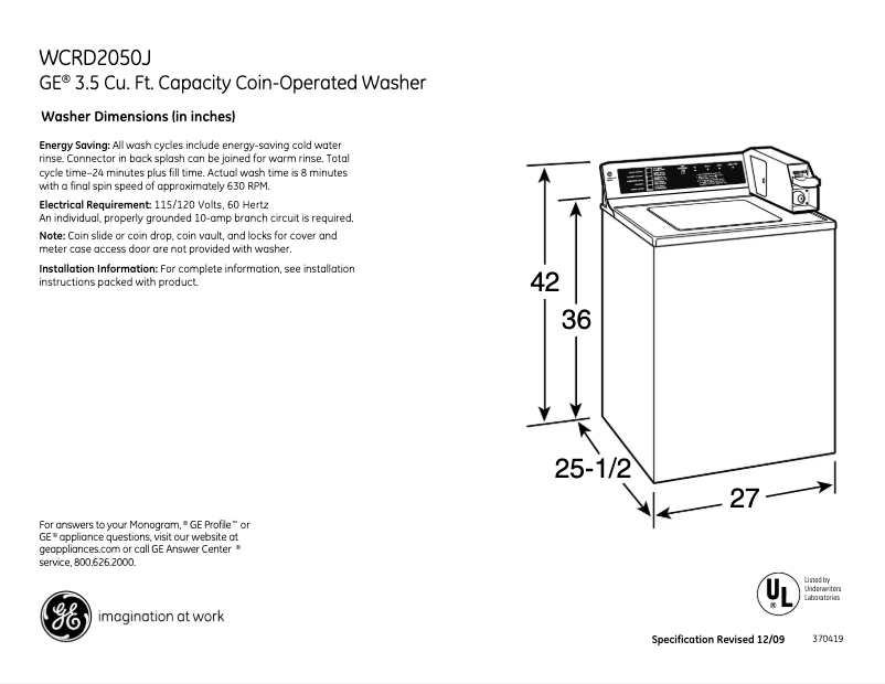 Página 1 del manual Manual de usuario GE WCRD2050JWC