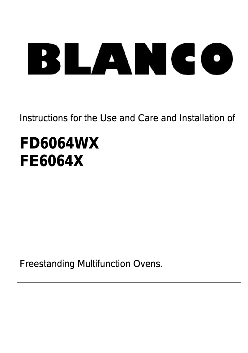 Page n°1 - Manuel utilisateur BLANCO FE6064X