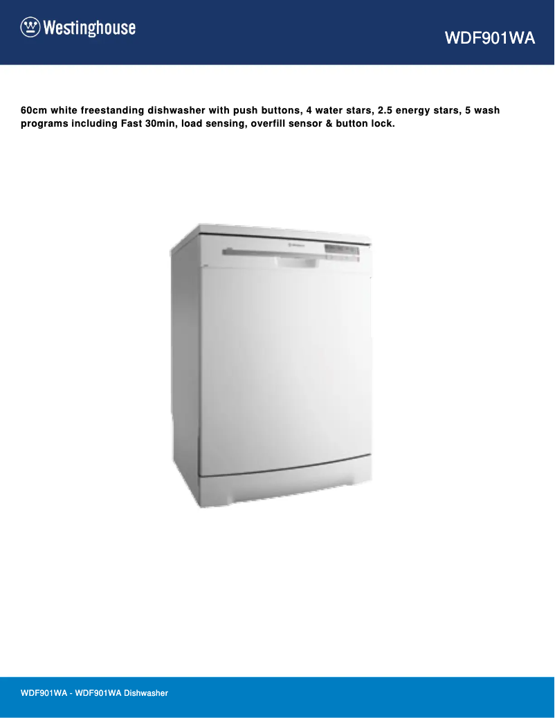 Page n°1 - Fiche technique Westinghouse WDF901WA