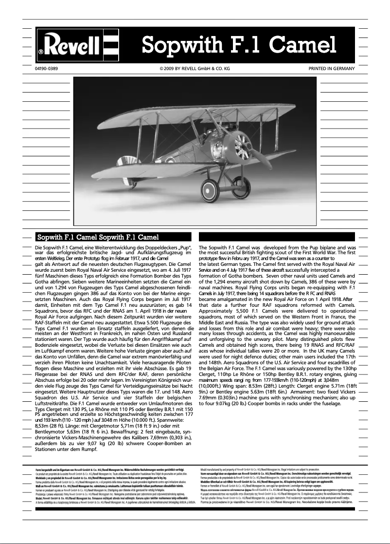 Page n°1 - Manuel utilisateur Revell Sopwith F1 Camel
