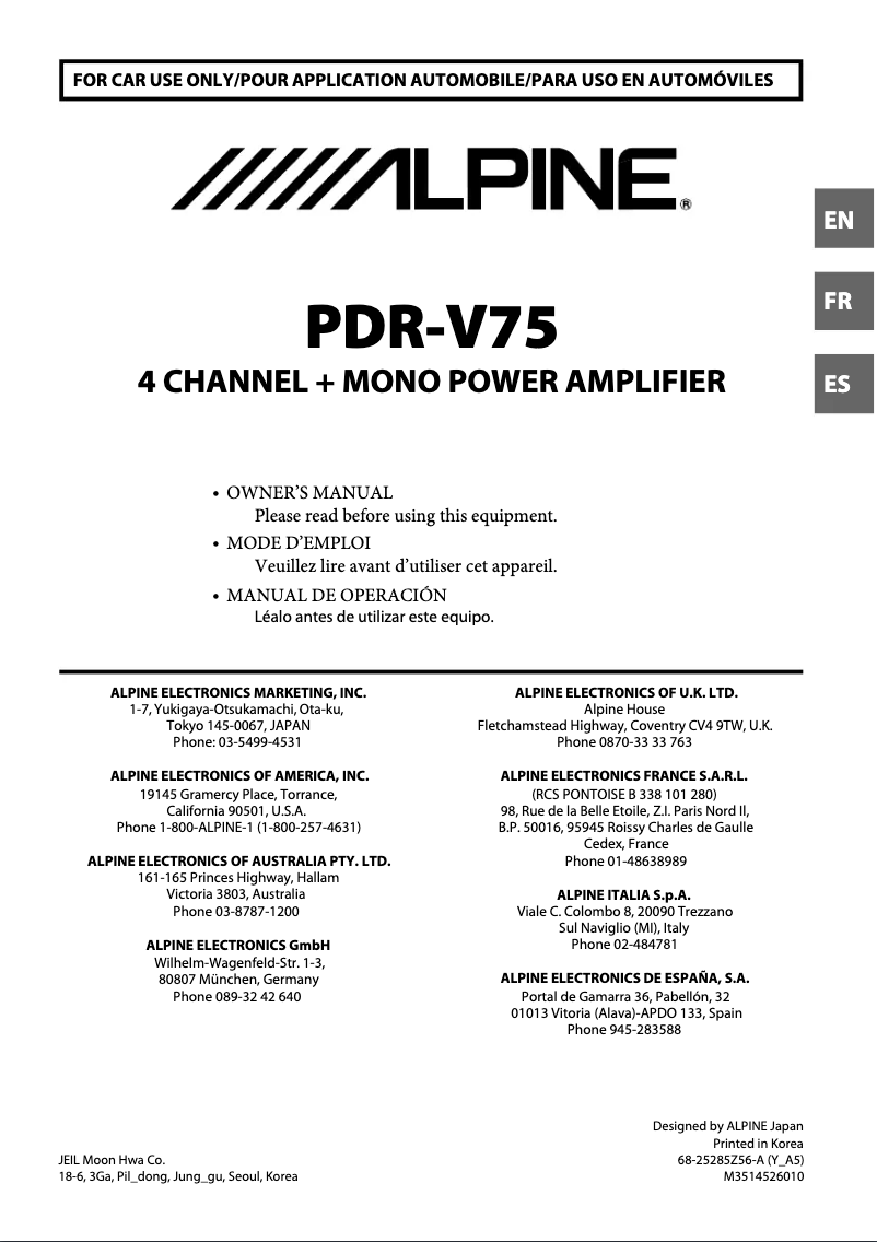 Page 1 de la notice Manuel utilisateur Alpine PDR-V75