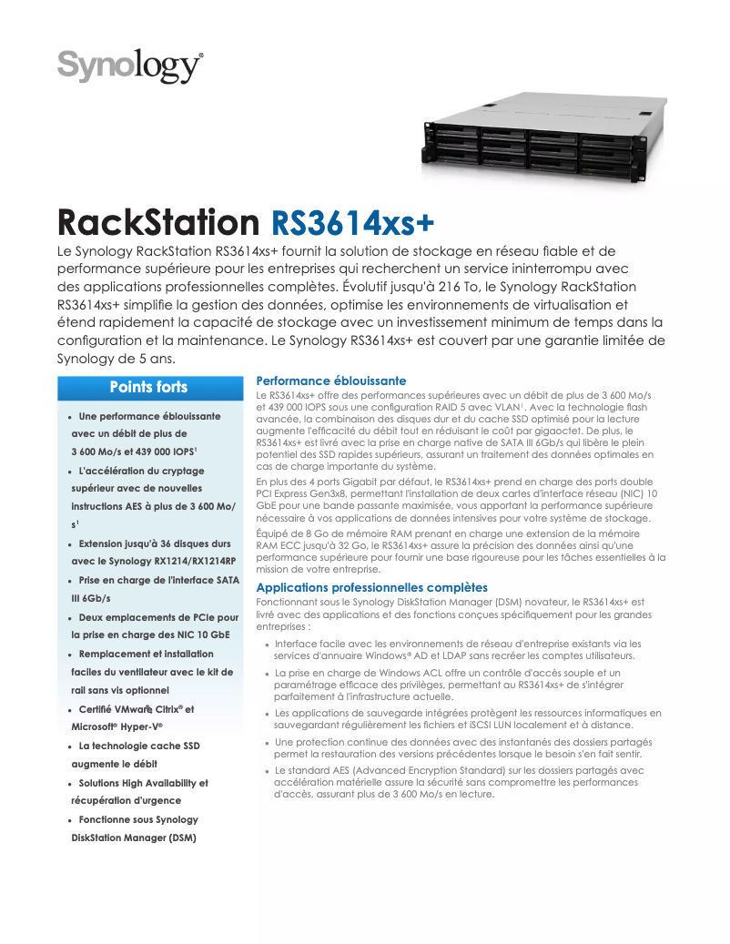 Image de la première page du manuel de l'appareil RackStation RS3614xs+