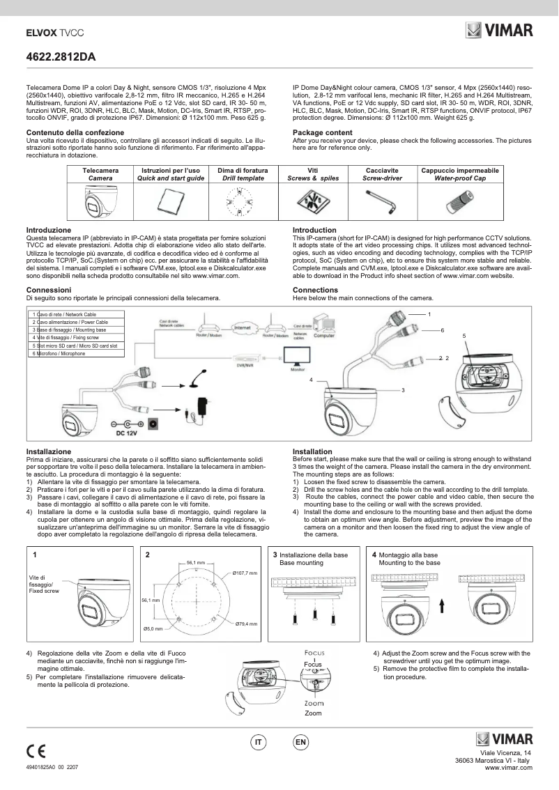 Page 1 de la notice Instructions / montage Vimar ELVOX 4622.2812DA