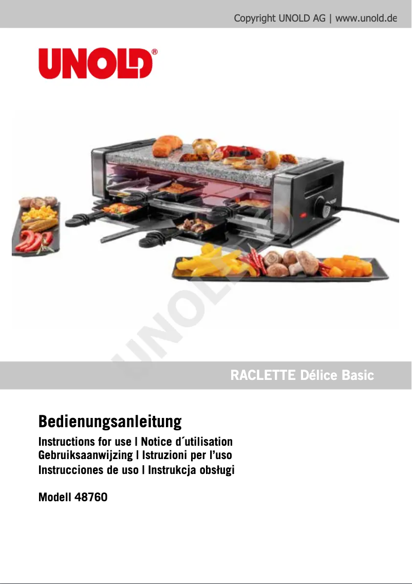 Page 1 de la notice Manuel utilisateur Unold Delice Basic 48760