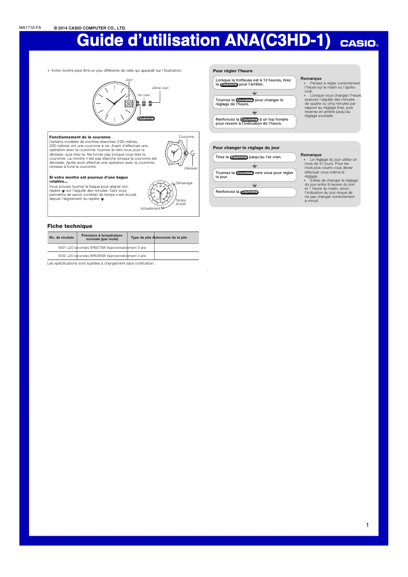 Page 1 de la notice Manuel utilisateur Casio EFV-100D-7AVUEF