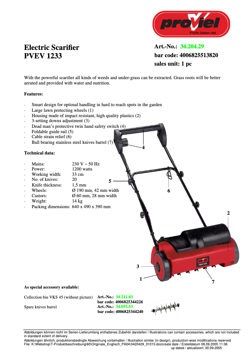 Page n°1 - Manuel utilisateur Proviel PVEV 1233