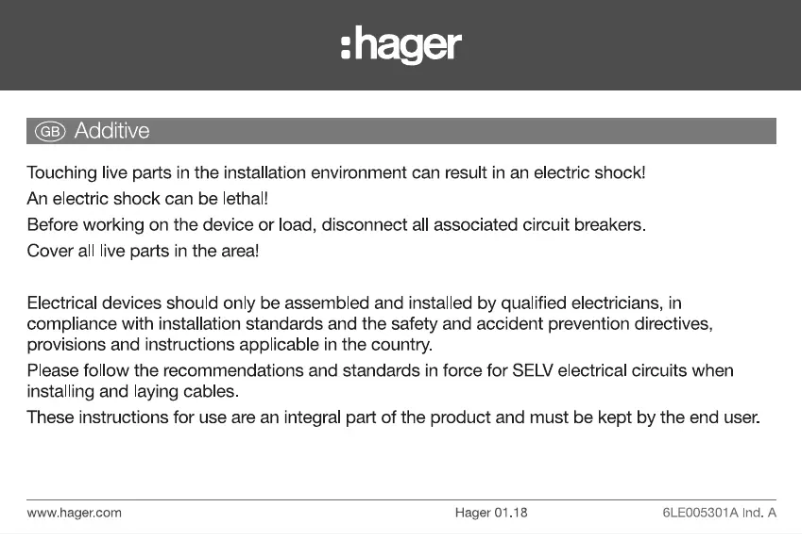 Page 1 de la notice Manuel utilisateur Hager REN231X