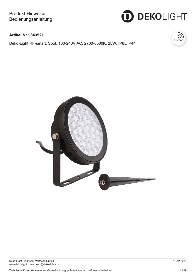 Page n°1 - Manuel utilisateur Deko-Light 843521