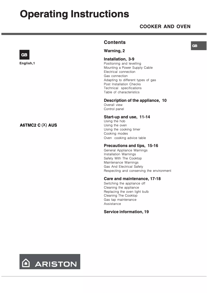 Page n°1 - Manuel utilisateur Ariston Thermo A6TMC2CXAUS